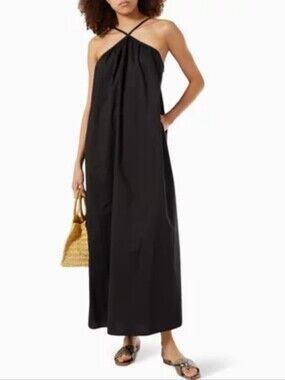 Bird & Knoll Indy Poplin Black Maxi Dress Size S